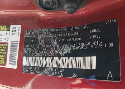 2015 Toyota Sienna Limited Premium 7 Passenger z USA, uszkodzony, nr VIN 5TDDK3DC4FS112923